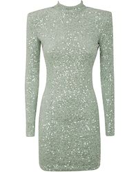 Elisabetta Franchi - Long Sleeves High Neck Dress With Paillettes - Lyst