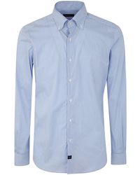 Fay - New Button Down Stretch Microchecked Shirt - Lyst