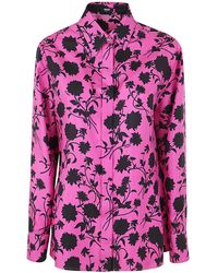 Versace - Informal Shirt Floral Silhouette Print Twill Silk Fabric 50% - Lyst