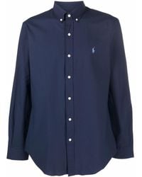 Polo Ralph Lauren - Slim Fit Navy Stretch Poplin Shirt With Light Pony - Lyst