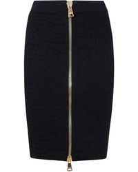 Balmain - Hw Zipped Croco Knit Knee Lenght Skirt - Lyst