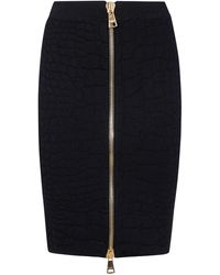 Balmain - Hw Zipped Croco Knit Knee Lenght Skirt - Lyst