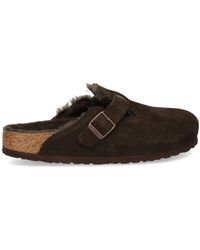 Birkenstock - "Boston" Shearling Suede Leather Slippers - Lyst