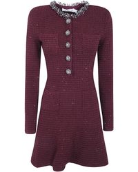 Self-Portrait - Mini Dress Textured Knit "Burgundy Textured Knit Embelli - Lyst