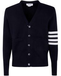 Thom Browne - Milano Stitch V Neck Cardigan With 4 Bar - Lyst