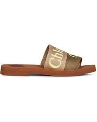 Chloé - Logo-Embroidered Square-Toe Sandals - Lyst