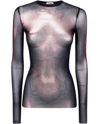 Jean Paul Gaultier - Mesh Crew Neck Top With Long Sleeves Printed Body Dust - Lyst