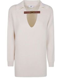 Elisabetta Franchi - Collar-Buckle Wool Sweater - Lyst