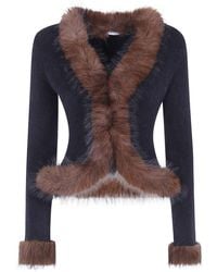 Self-Portrait - Sweater Faux Fur Knit Cardigan - Lyst