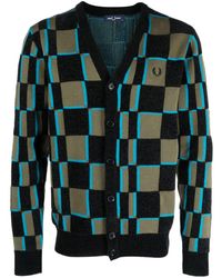 Fred Perry - Checkerboard-knit Logo-embroidered Cardigan - Lyst