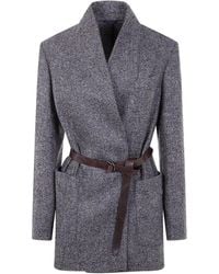 Brunello Cucinelli - Belted Suit-Type Jacket - Lyst