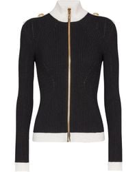 Balmain - Two-Tone Openwork And Ribbed Knit Cardigan - Lyst