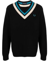 Fred Perry - Fp Striped Trim V Neck Jumper Clothing - Lyst