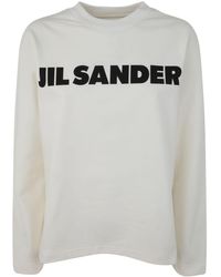 Jil Sander - Crew Neck Long Sleeves T-shirt With Ribbed Collar And Printed Logo On The Front Clothing - Lyst