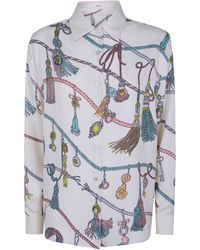 Versace - Ivory Petrol Peach Silk Shirt - Lyst