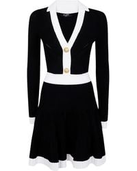 Balmain - Pleated Knit Dress With V-neck - Lyst