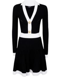 Balmain - Pleated Knit Dress With V-neck - Lyst