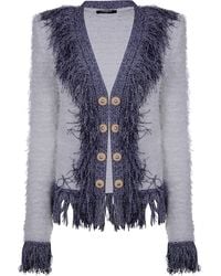 Balmain - Collarless Glittered Fringed Tweed Jkt - Lyst