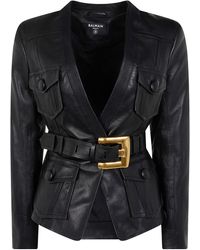Balmain - Belted 4 Pokets Fitted Lambskin Jacket - Lyst