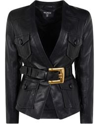 Balmain - Belted 4 Pokets Fitted Lambskin Jacket - Lyst