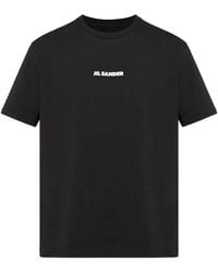 Jil Sander - T-Shirt Logo A Maniche Corti Collo Rovescio - Lyst