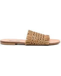 Casadei - "Flat" Fringe Straw Slippers - Lyst