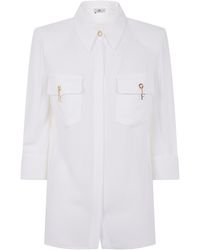 Elisabetta Franchi - Ivory Long-Sleeved Shirt With Classic Collar - Lyst