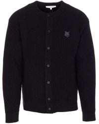 Maison Kitsuné - "Fox Head" Wool Ribbed Cardigan - Lyst