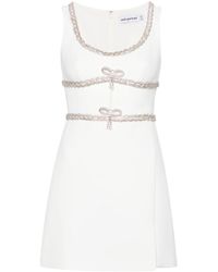 Self-Portrait - White Diamante Bow Trim Mini Dress - Lyst