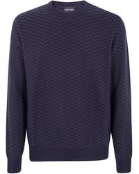 Giorgio Armani - Chevron Pattern Long Sleeve Wool Blend Sweater - Lyst