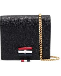 Thom Browne - 3-bow Card Holder W/ Chain Strap In Pebble Grain Leather - L12, H13, W3 Accessories - Lyst