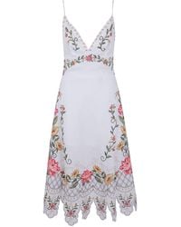 FARM Rio - Floral-Embroidered Scalloped Dress - Lyst