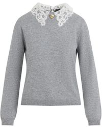 Fabiana Filippi - Short Sleeve Sweater Lace Collar Pepita Detail - Lyst