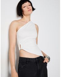 Bershka - Asymmetric Rhinestone Top With Ring Detail - Lyst