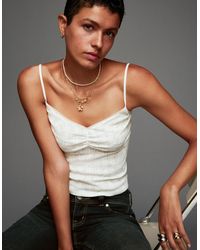 Bershka - Printed Pointelle Top With Straps - Lyst