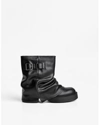 Bershka - Flat Fold Over Ankle Boots With Buckle - Lyst