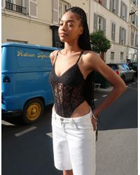 Bershka - Strappy Blonde Lace Bodysuit With Lace Trim - Lyst