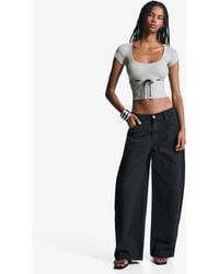 Bershka - Short Sleeve Cable-Knit Sweater With Bow - Lyst