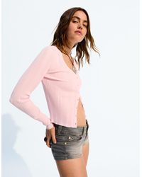 Bershka - Ribbed Button-Up Cardigan - Lyst