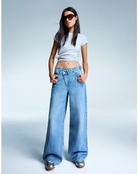 Bershka - Wide Leg Jeans With Crossover Waistband - Lyst