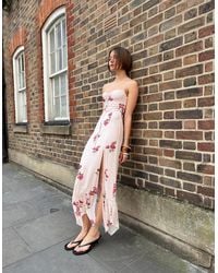 Bershka - Printed Strappy Tulle Midi Dress - Lyst