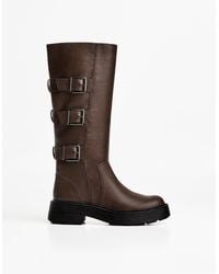 Bershka - Flat Boots With Buckles - Lyst