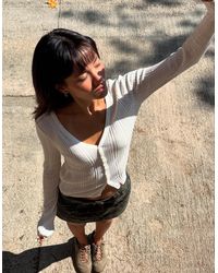 Bershka - Ribbed Button-Up Cardigan - Lyst