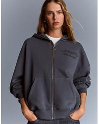 Bershka - Studded Zip-Up Hooded Sweatshirt - Lyst