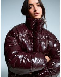 Bershka - Vinyl-Effect Puffer Jacket - Lyst