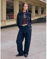 Bershka - Baggy Barrel Jeans With Studs - Lyst
