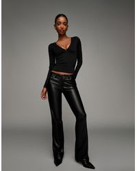 Bershka - Leather Effect Bootcut Pants - Lyst