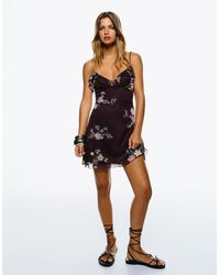 Bershka - Printed Tulle Mini Dress With Straps - Lyst