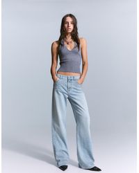 Bershka - Straight Fit Wide-Leg Jeans With Rhinestones - Lyst