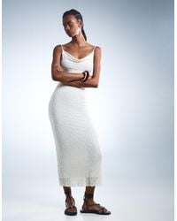 Bershka - Blonde Lace Midi Dress - Lyst